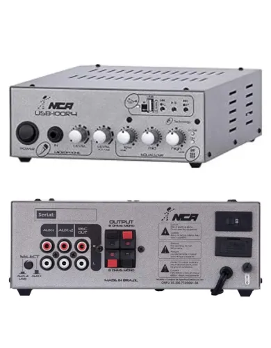 AMPLIFICADOR NCA MONO 8 OHMS COM ENTRADAS AUX E REC OUT IDEAL PARA SOM AMBIENTE