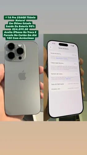 iPhone 16 Pro 256GB Titânio Natural ( Em Ótimo Estado ) Saúde Da Bateria 90% Usado