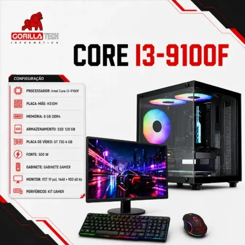 PC Completo i3-9100F GT 730 8GB SSD 120GB + Monitor 19" Novo