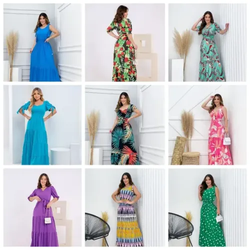 5 Vestidos longos suede moda evangélica atacado barato