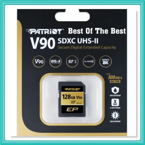 Patriot V90 SDXC UHS-II U3 Class 10 SD Card 128GB 300mbps - 260mbps