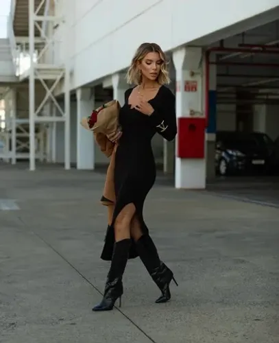 Vestido novo preto tricô tricot tubinho fenda MIDI 