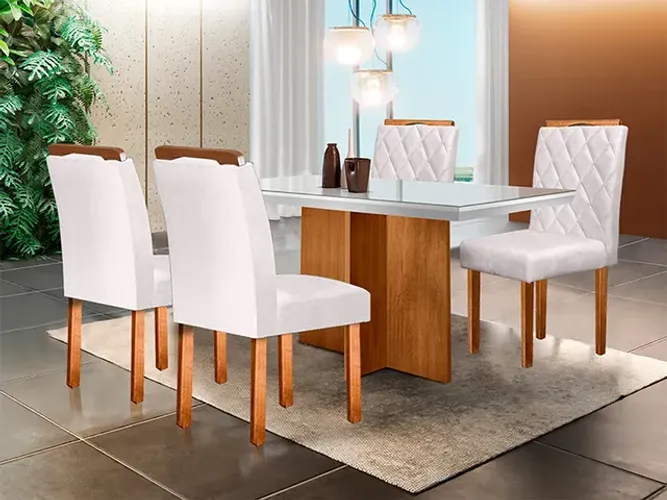 Sala de Jantar Mesa 120 Berlim Off White/Imbuia 4 Cadeiras a43