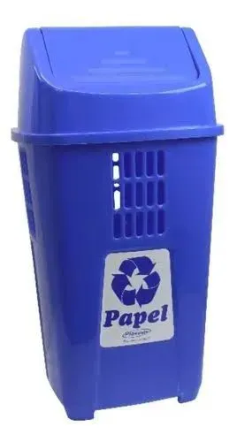 Lixeira Com Tampa Basculante 50L Azul Plasvale com Adesivo de Papel Promoção Ent. Gratis