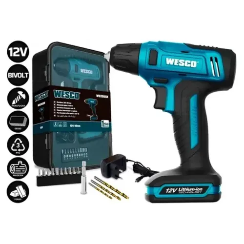 Parafusadeira 12v 1.3ah 3/8 Pol Com Acessórios Ws2555k Wesco