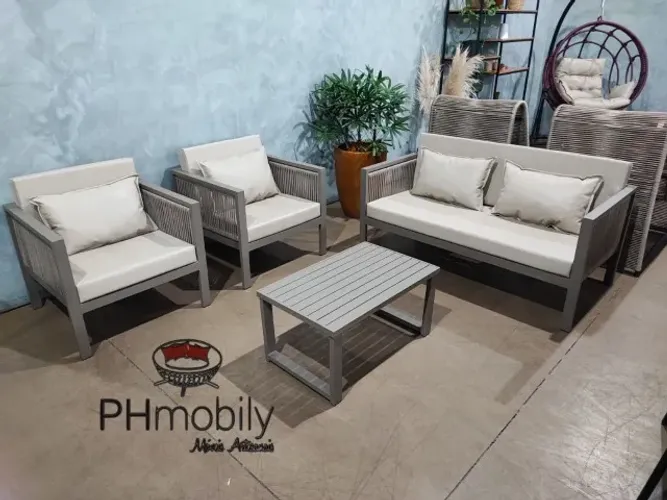 JOGO DE SOFA PARIS DE ALUMINIO COM CORDA NÁUTICA E TECIDO NÁUTICO IMPERMEÁVEL