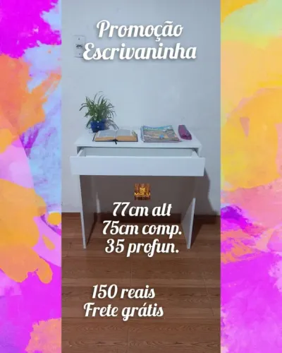 Mesa de Escritório Branca 77cm Alt. 75cm Comp. 35cm Prof. Frete Grátis