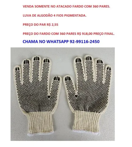 Luva de Algodão 4 Fios Pigmentada - Venda no Atacado 