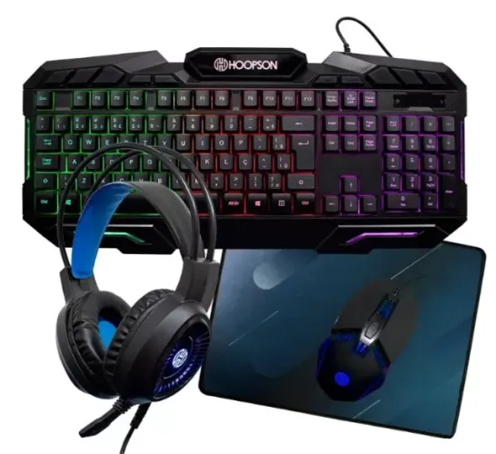 Kit Teclado, Mouse, Pad e Headset RGB Gamer Hoopson