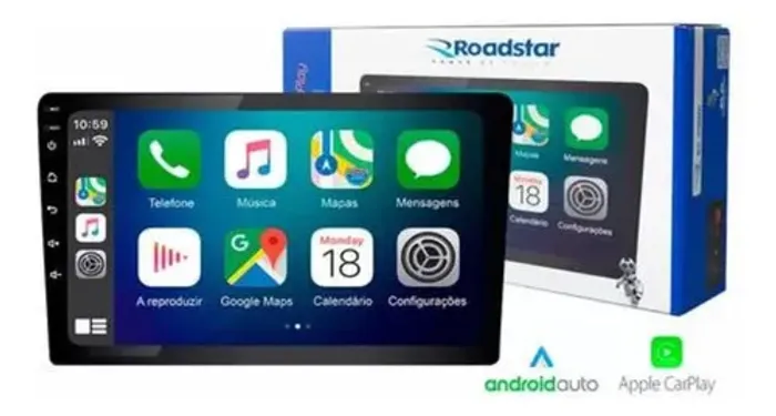 Central Multimídia 9 Pol 908 Roadstar Carplay Android Auto