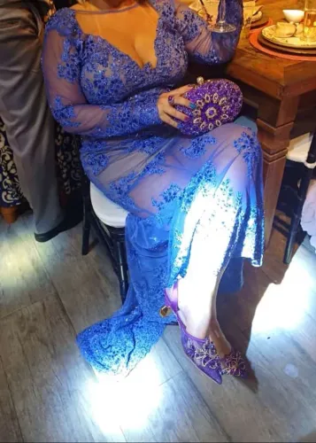  Vestido de Gala Azul Longo,e bolsa e sapato