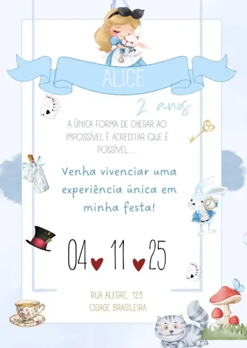 Convite digital Alice no País das Maravilhas