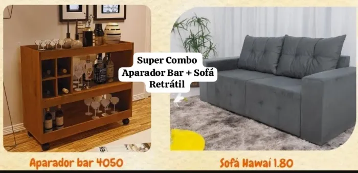Super Combo: Aparador Bar 4050 + Sofá Retrátil Havaí 1.80