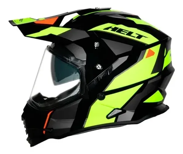 Capacete Helt Cross Vision Dusty Branco Preto Brilhante Com Óculos Interno