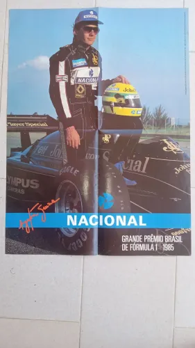 Pôster de Fórmula 1 - Ayrton Senna - Brasil 1985 autografado.