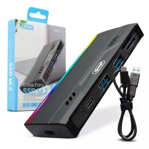 Case para SSD M2 NVMe com LED USB 3.0 e USB Type C HD838 Novo Loja Coimbra Computadores