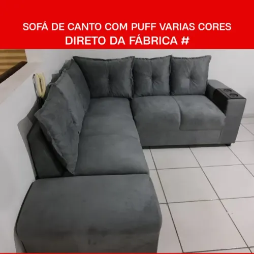 Oferta Sofá de Canto com Puff de Pronta Entrega