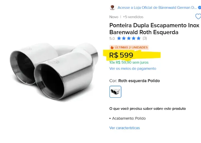 Ponteira dupla inox 3,5 pol. Barenwald