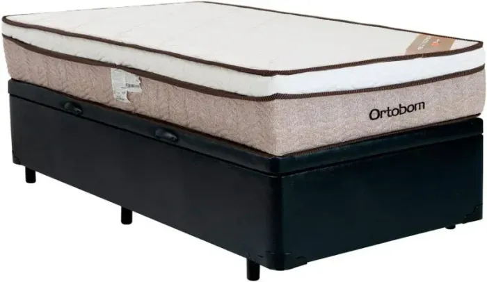 Colchão Solteiro Premium Ortobom + Base Baú Solteiro Suede Preto
