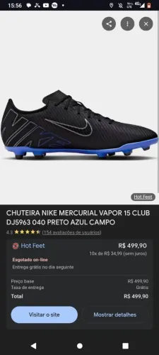 Vendo uma chuteira Nike original mercurial, preta com azul, nova, numeração 38