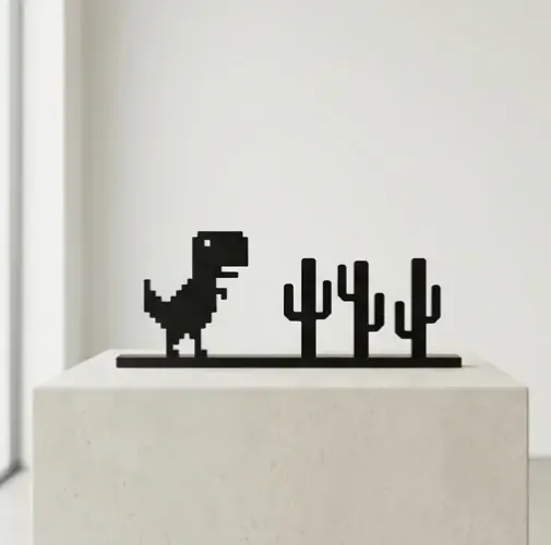 Enfeite de Mesa Offline T-Rex Pixel Art - Decoração Geek Criativa Minimalista Escritório