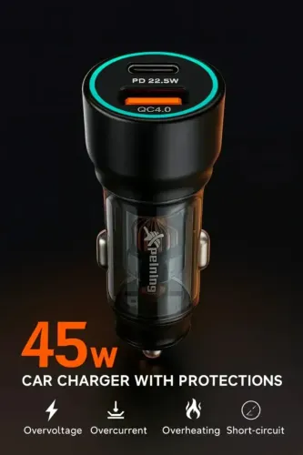 Carregador Veicular Peining 45W USB-A + USB-C PD