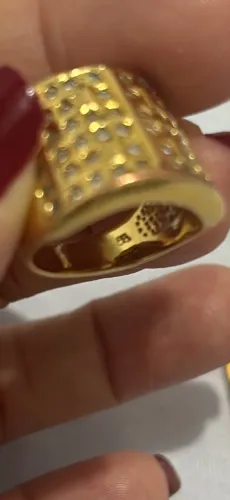 Anel Rommanel Original Tamanho 19 Largo Cravejado Zircônia Ouro 18k 750