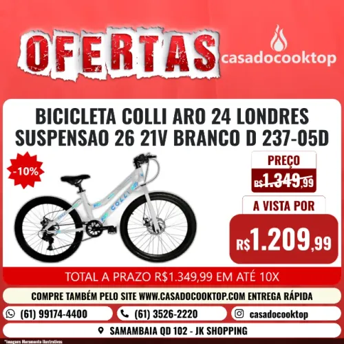 BICICLETA COLLI ARO 24 LONDRES SUSPENSAO 26 21V BRANCO D 237-05D