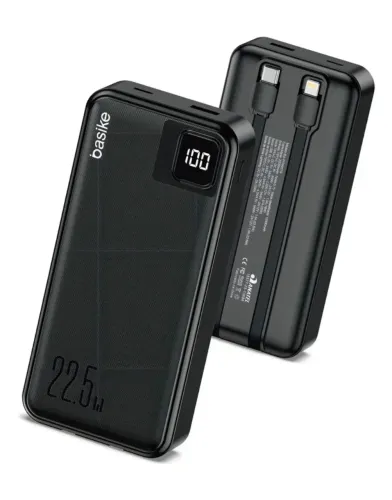 Power Bank Basike 20000mAh Preto, Carga Rápida 22.5W para iPhone e Samsung