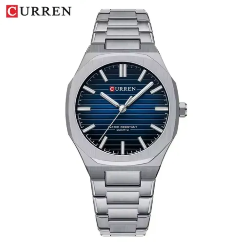 Relógio Masculino CURREN 8456 Original Prata Mostrador Azul em Aço