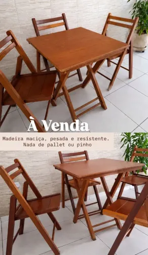 Mesa com 4 cadeiras dobráveis - madeira robusta
