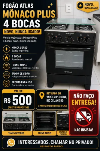 Fogão Atlas Mônaco Plus 4 Bocas - Novo, Nunca Usado