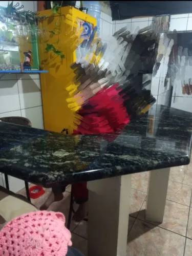 Bancada de mármore em L C/2 banquetas