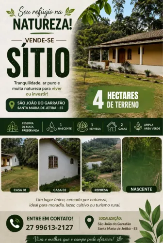 VENDE-SE SÍTIO EM SÃO JOÃO DO GARRAFÃO - SANTA MARIA DE JETIBÁ/ES