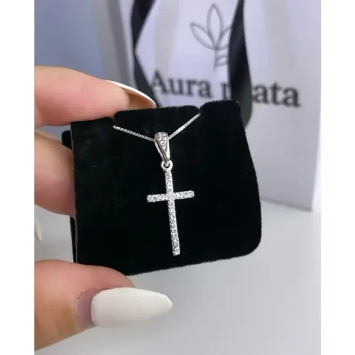 Colar cruz cravejada prata 925 legítima 