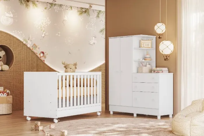 Jogo de Quarto para Bebe Guarda-roupa com Cômoda 4070 Doce Sonho