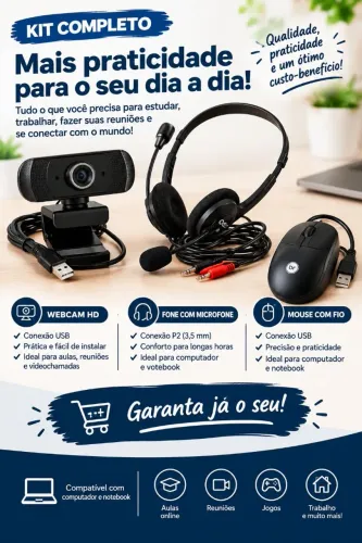 Câmera Webcam  + fone com microfone para computador e notebook+ mouse com fio. semi-novo
