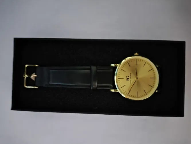 Relógio Masculino Dourado Pulseira De Couro Murray Black Hill 40mm