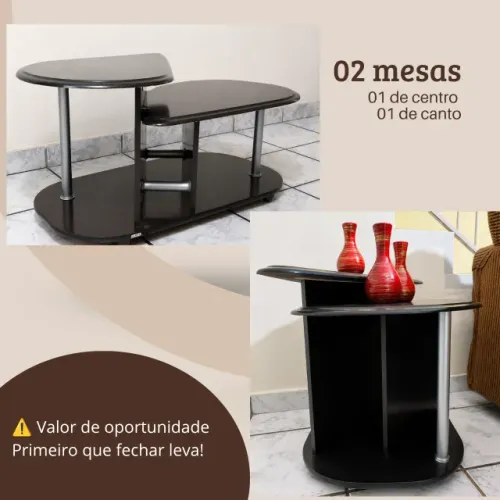 Mesa de Centro + Mesa de Canto (Conjunto) conjunto Sala Mesa de Centro e Mesa Lateral