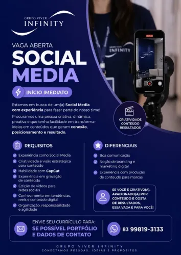 Vaga de trabalho para Social Media em João Pessoa
