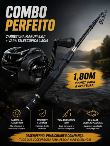 Carretilha Black Tamba Direita Maruri + vara Telescopica fibra Carbono SOUGAYILANG