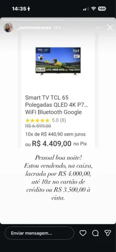 Vende-se TV de 65 polegadas na Caixa