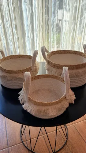 Kit 3 Cestos Organizadores Decorativos Boho com Alças - 3 Tamanhos