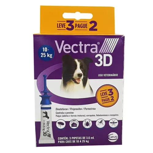 Vectra 3D 10-25kg 2 pipetas contra pulgas e carrapatos