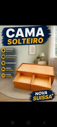 CAMA MADEIRA MACIÇA C/GAVETAS BAÚ