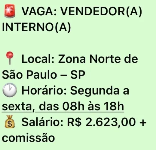 VENDEDOR(a) INTERNO SP