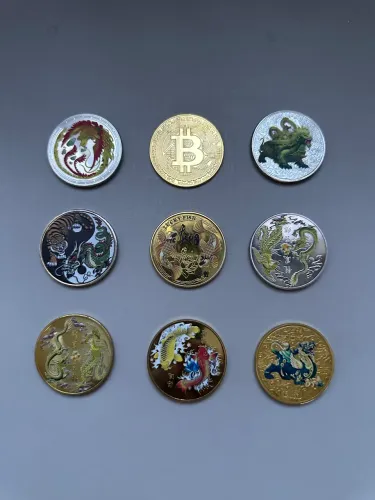 Kit Moedas Decorativas Chinesas - Dragão, Tigre, Feng Shui e Bitcoin