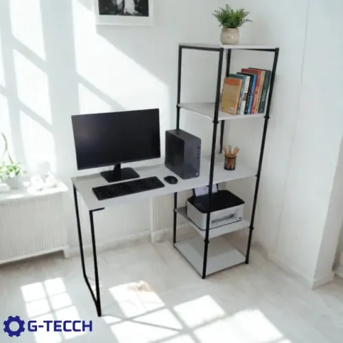 Mesa de Escritório Industrial NOVA Escrivaninha com Estante Multiuso Computador Notebook