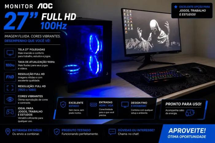 Monitor AOC 27" 100Hz Monitor AOC 27", Full HD e 100Hz