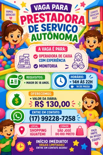 Vaga para caixa/monitora para autônomas